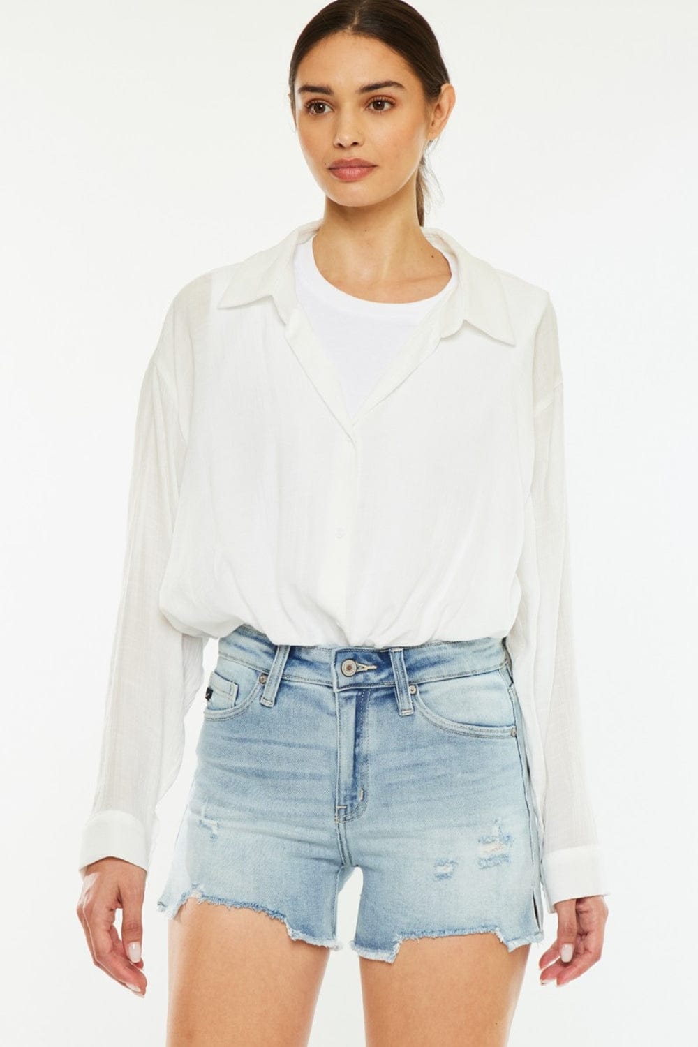 Trendsi Shorts Medium / S Kancan High Rise Side Slit Denim Shorts Kancan High Rise Side Slit Denim Shorts