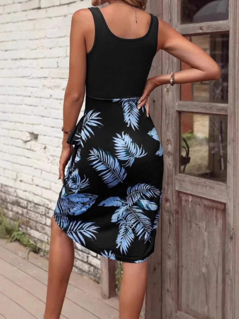 Tropical Print Scoop Neck Tank Dress - Blue by Trendsi from FREYA’S CLOSET