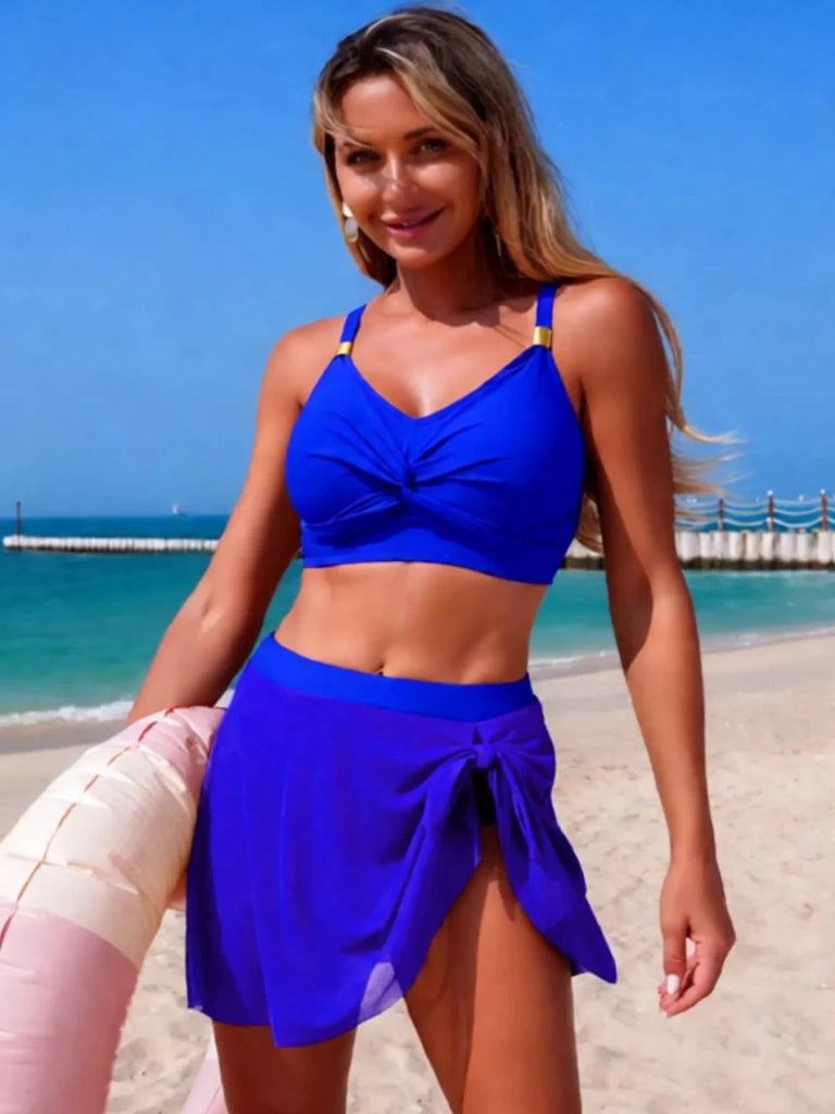 Twist Front Cami and Skort Swim Set - Blue by Trendsi from FREYA’S CLOSET