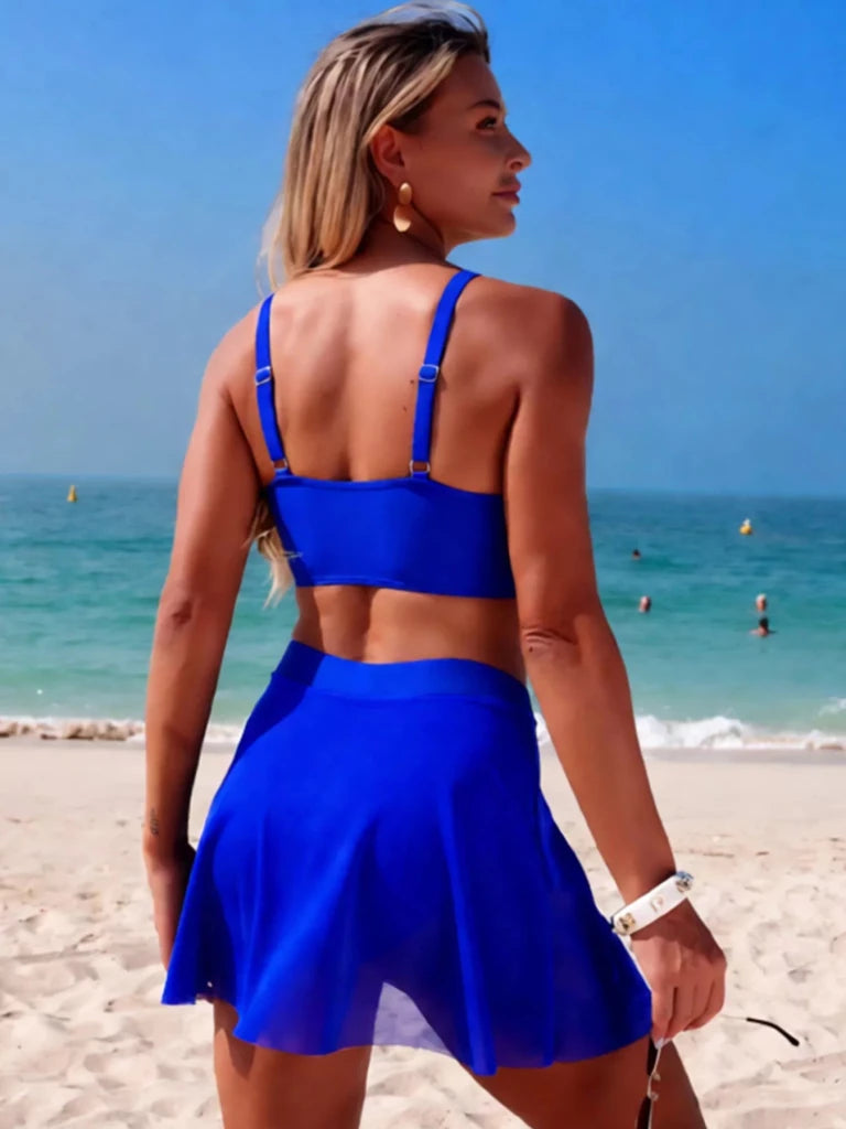 Twist Front Cami and Skort Swim Set - Blue by Trendsi from FREYA’S CLOSET