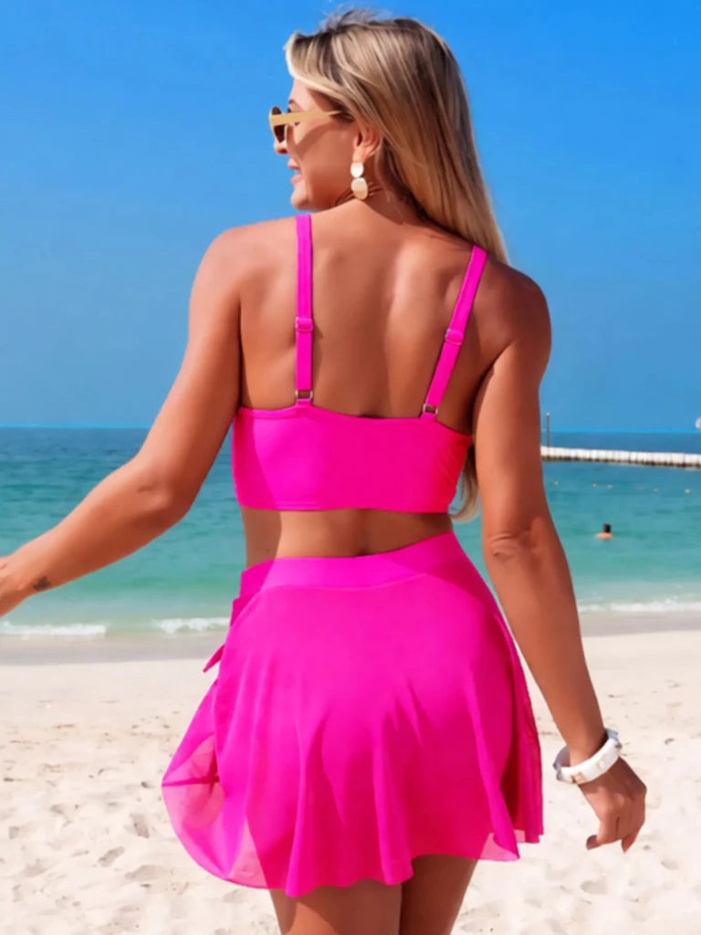 Twist Front Cami and Skort Swim Set - Fuchsia Pink by Trendsi from FREYA’S CLOSET