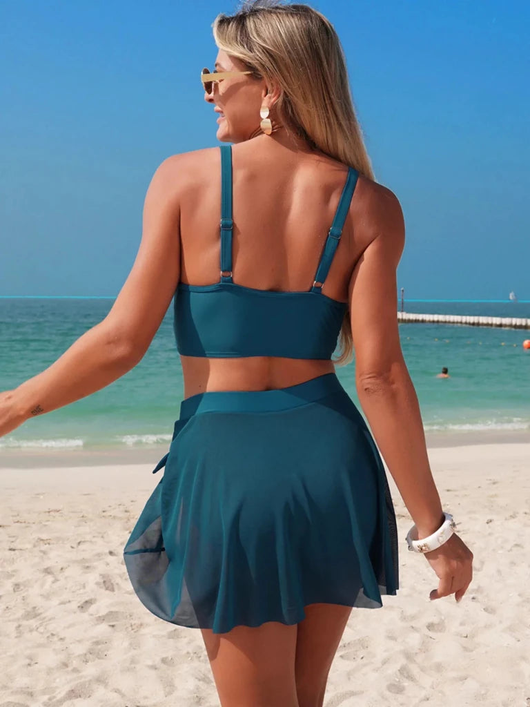 Twist Front Cami and Skort Swim Set - Peacock Blue by Trendsi from FREYA’S CLOSET