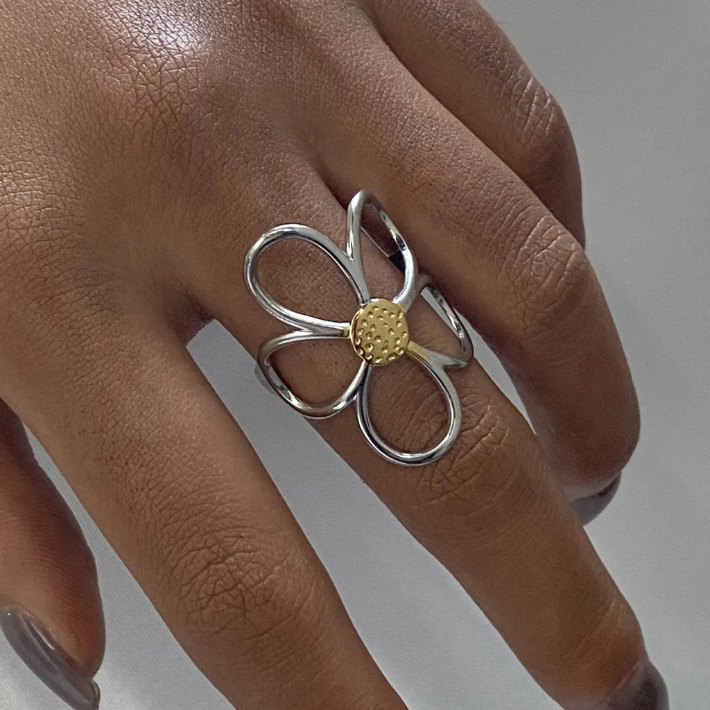 Two - Tone Daisy Flower Ring - Gold by Trendsi from FREYA’S CLOSET