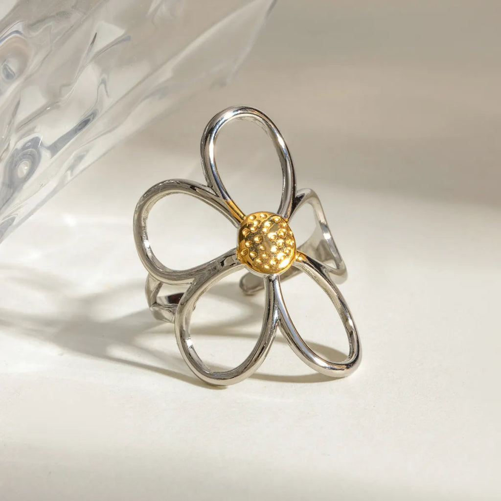 Two - Tone Daisy Flower Ring - Gold by Trendsi from FREYA’S CLOSET