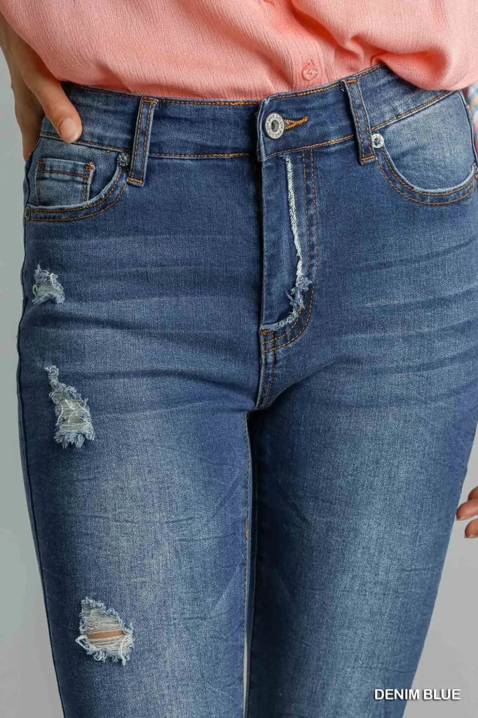 Umgee Distressed Skinny Jeans with Pockets - DENIM BLUE by Trendsi from FREYA’S CLOSET