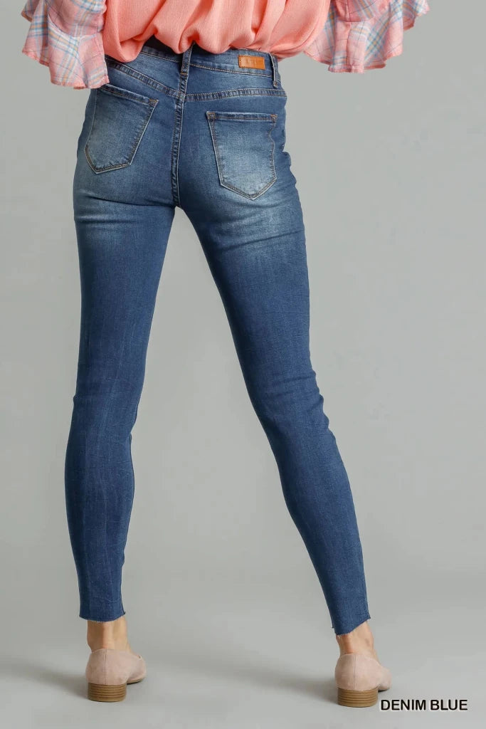 Umgee Distressed Skinny Jeans with Pockets - DENIM BLUE by Trendsi from FREYA’S CLOSET