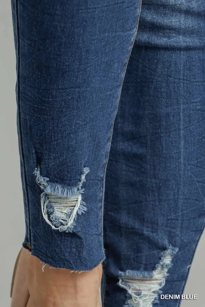 Umgee Distressed Skinny Jeans with Pockets - DENIM BLUE by Trendsi from FREYA’S CLOSET