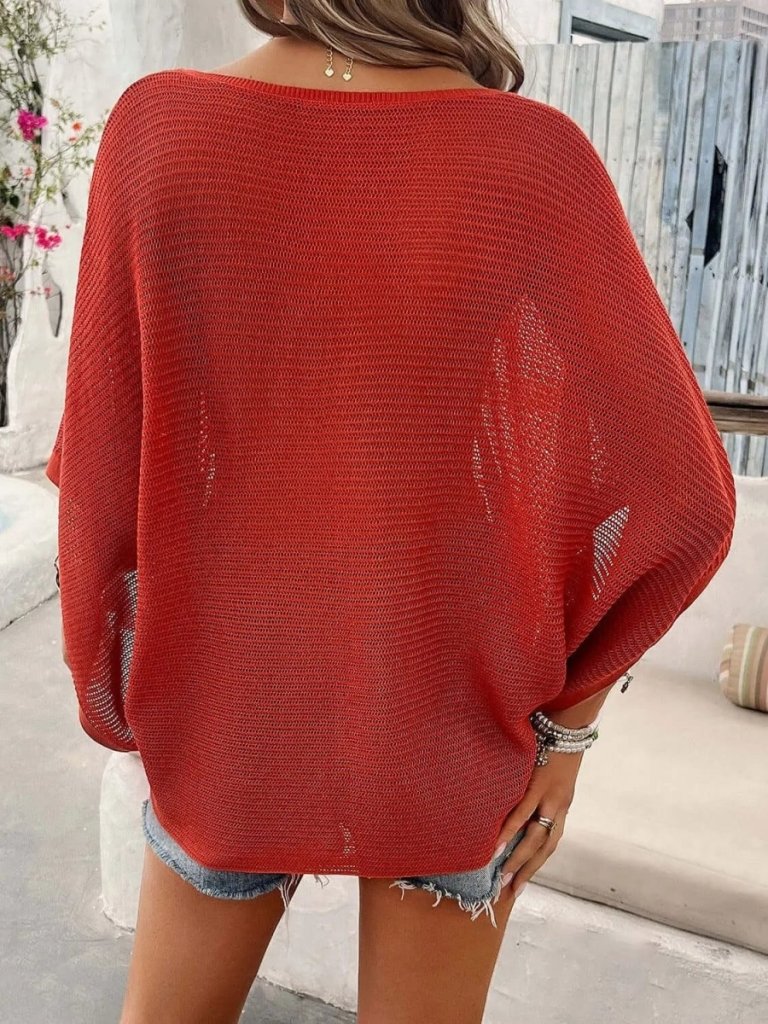 V - Neck Batwing Sleeve Knit Top - Rust by Trendsi from FREYA’S CLOSET