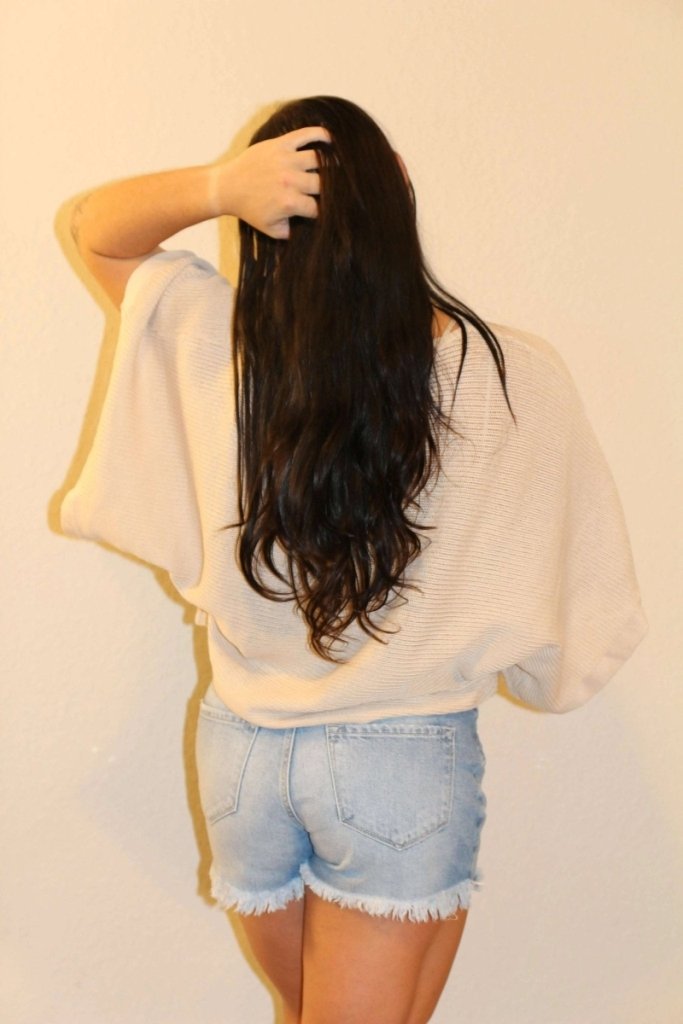 V - Neck Batwing Sleeve Knit Top - Tan by Trendsi from FREYA’S CLOSET