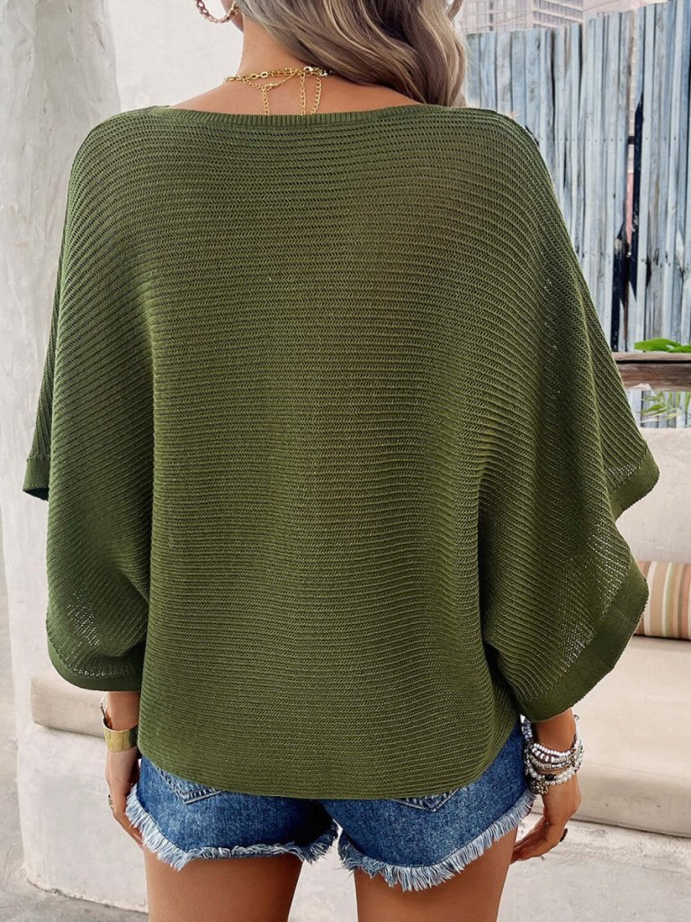 V - Neck Batwing Sleeve Knit Top - Matcha Green by Trendsi from FREYA’S CLOSET