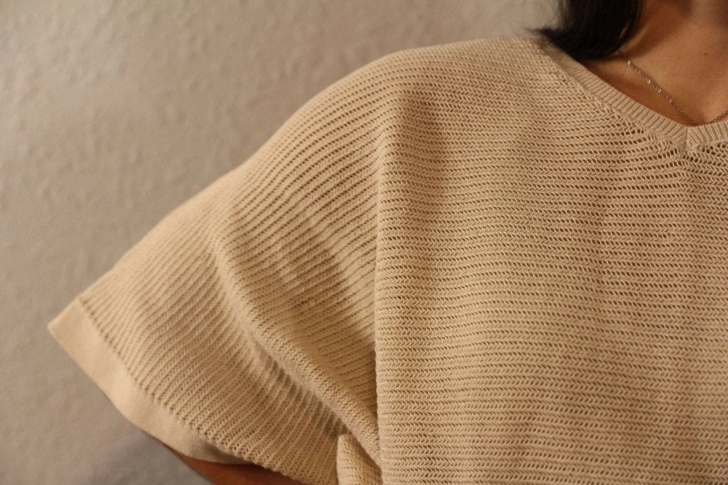 V - Neck Batwing Sleeve Knit Top - Tan by Trendsi from FREYA’S CLOSET