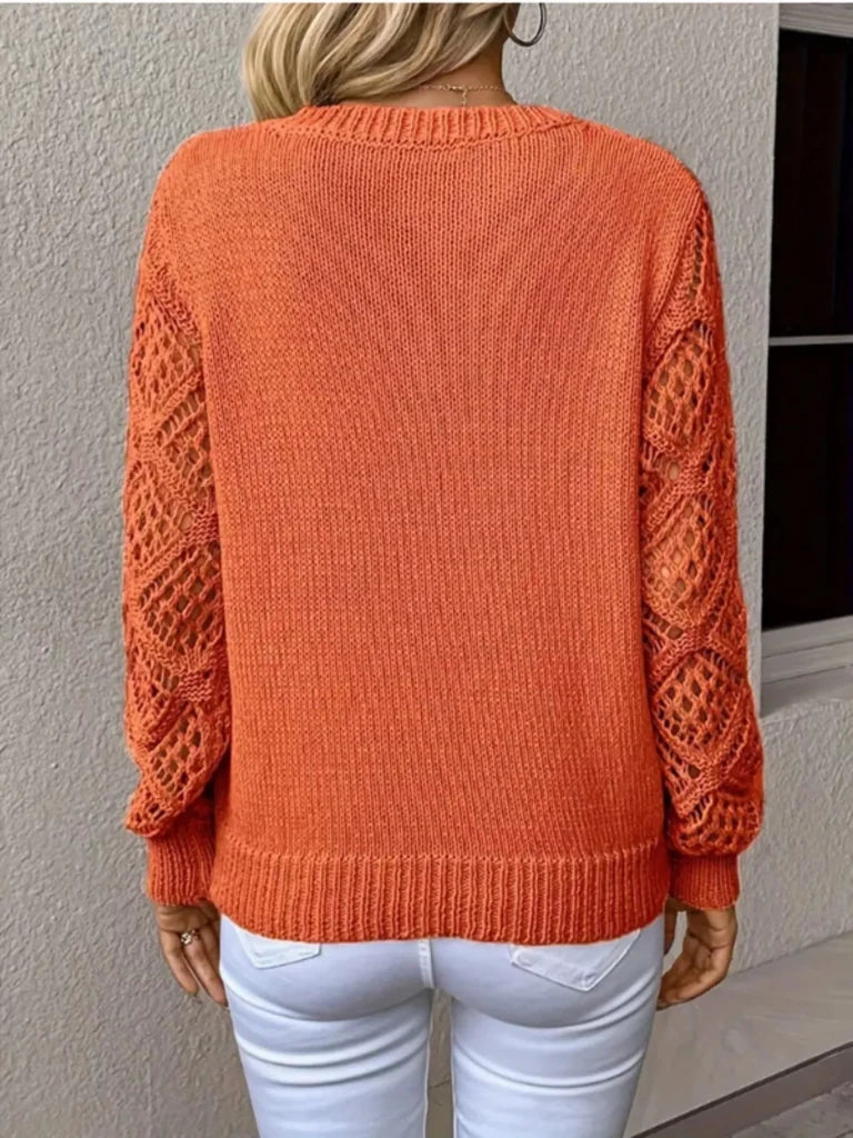 V - Neck Crochet Sleeve Sweater - Orange by Trendsi from FREYA’S CLOSET