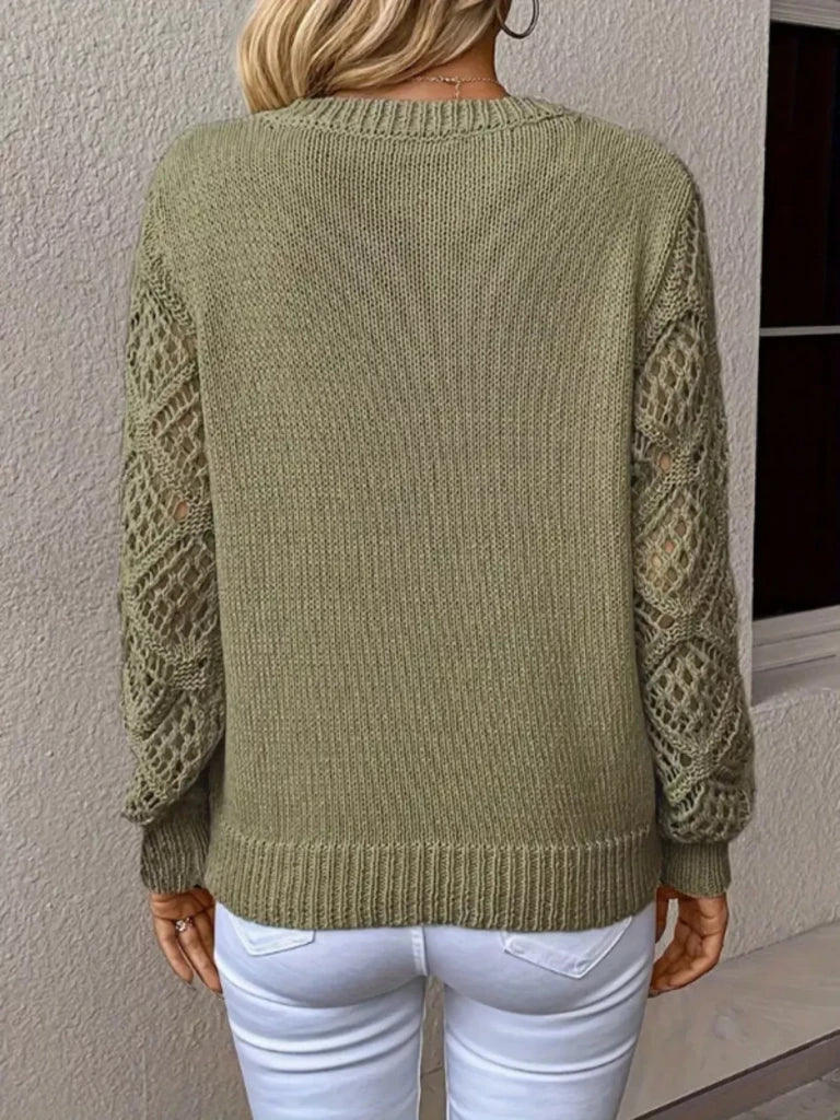 V - Neck Crochet Sleeve Sweater - Yellow - Green by Trendsi from FREYA’S CLOSET