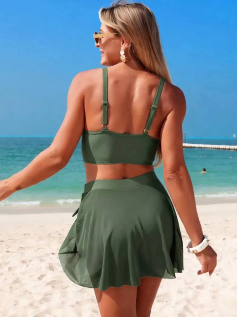 V - Neck High Waist Swim Set - Army Green by Trendsi from FREYA’S CLOSET