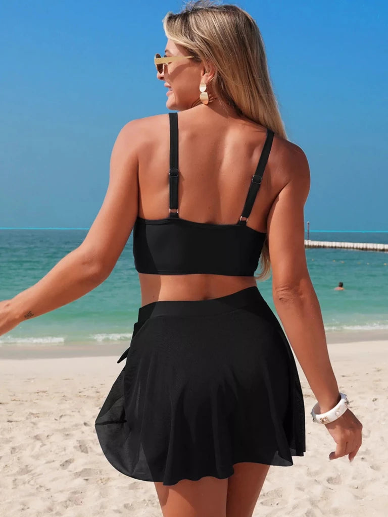 V - Neck High Waist Swim Set - Black by Trendsi from FREYA’S CLOSET