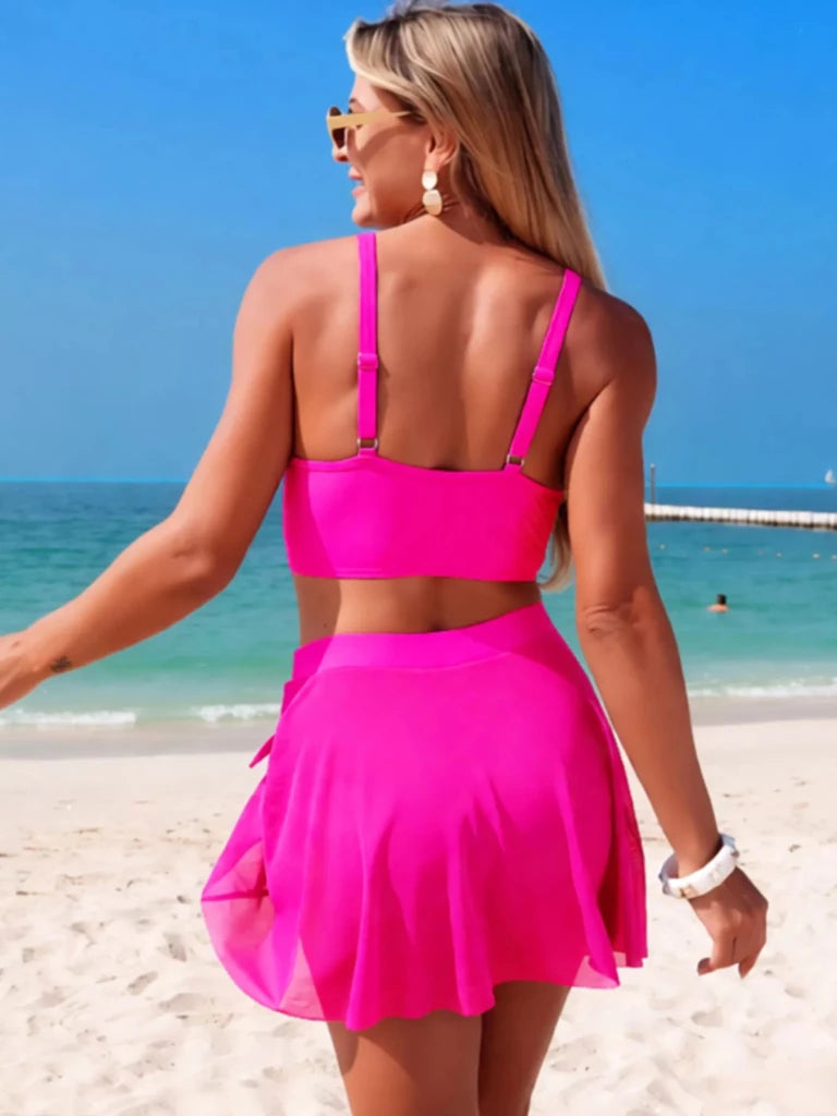 V - Neck High Waist Swim Set - Fuchsia Pink by Trendsi from FREYA’S CLOSET
