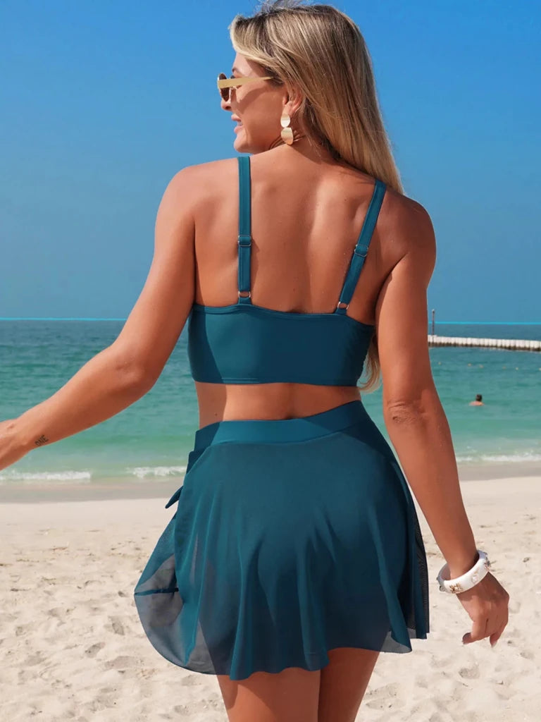 V - Neck High Waist Swim Set - Peacock Blue by Trendsi from FREYA’S CLOSET