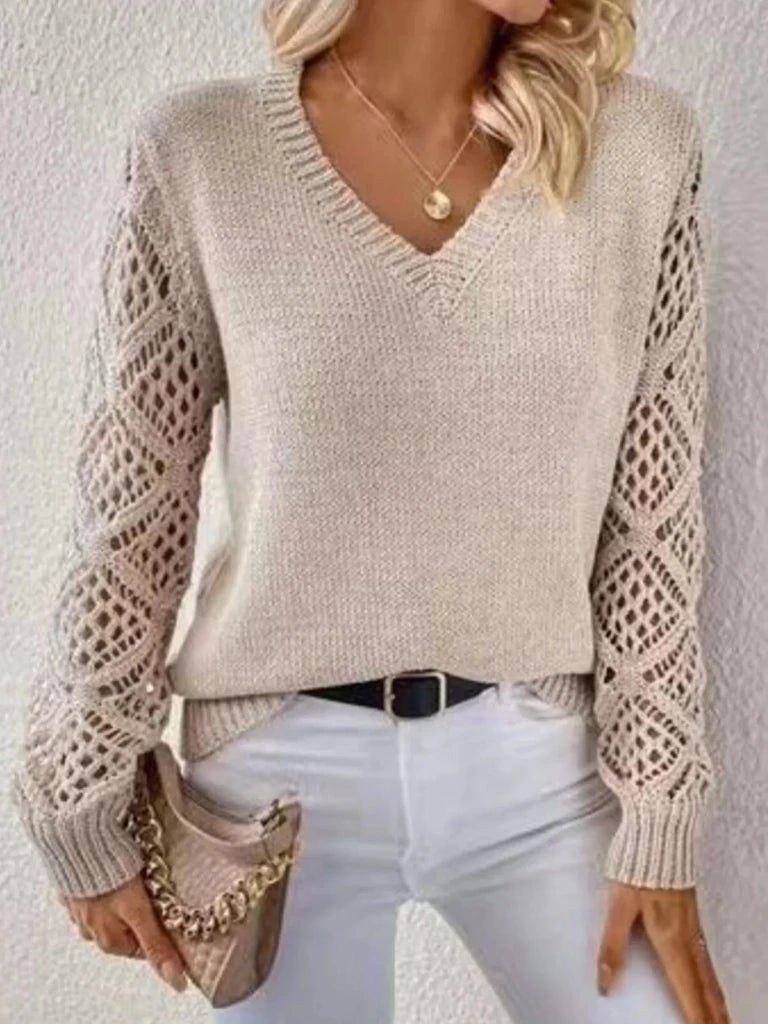 V-neck hollow-out sleeve knit sweater, alternate product image