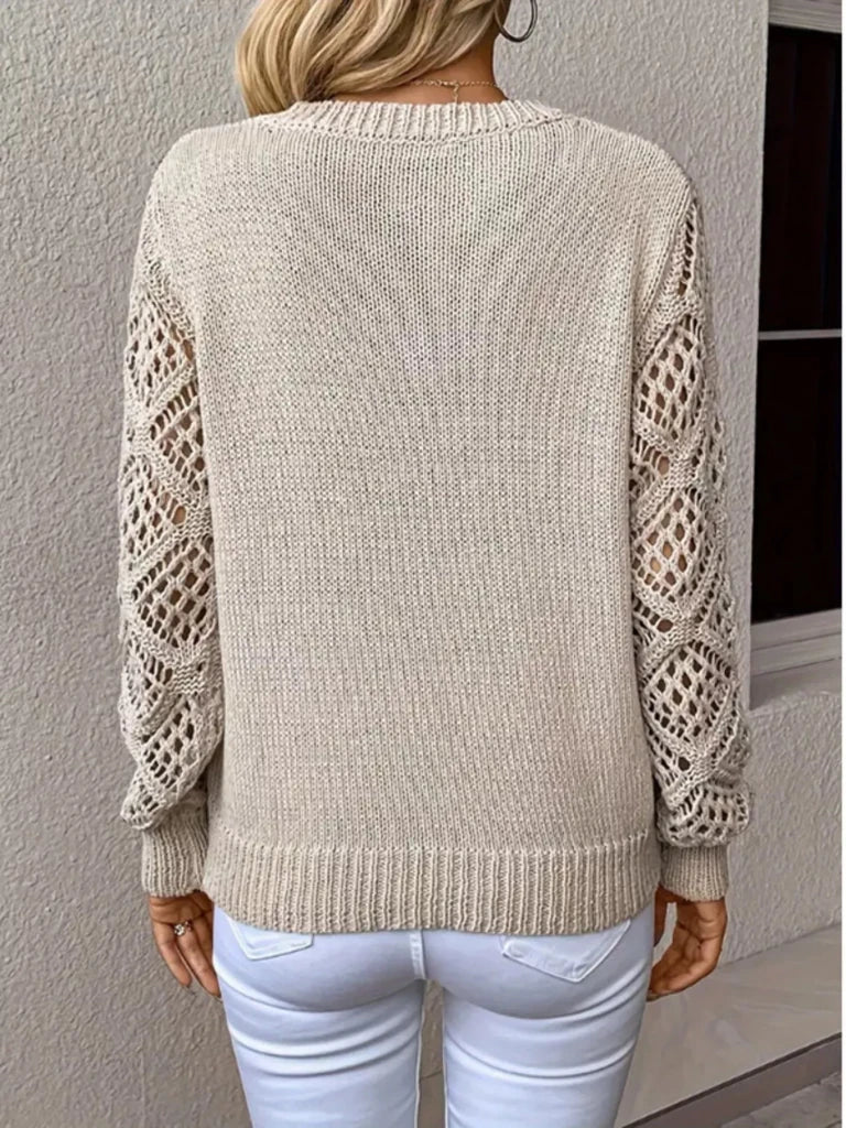 V-neck hollow-out sleeve knit sweater, alternate product image