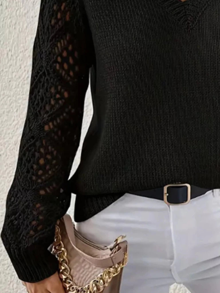 V-neck hollow-out sleeve knit sweater, alternate product image