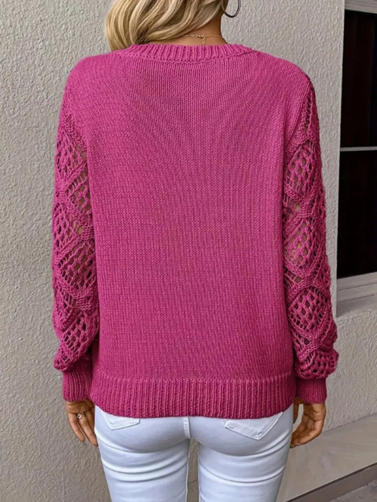 V-neck hollow-out sleeve knit sweater, alternate product image