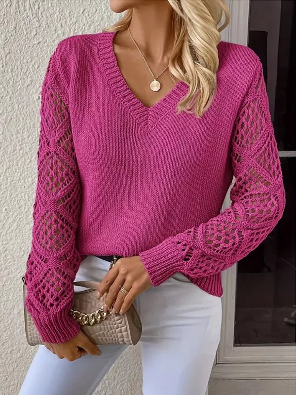 V-neck hollow-out sleeve knit sweater, alternate product image