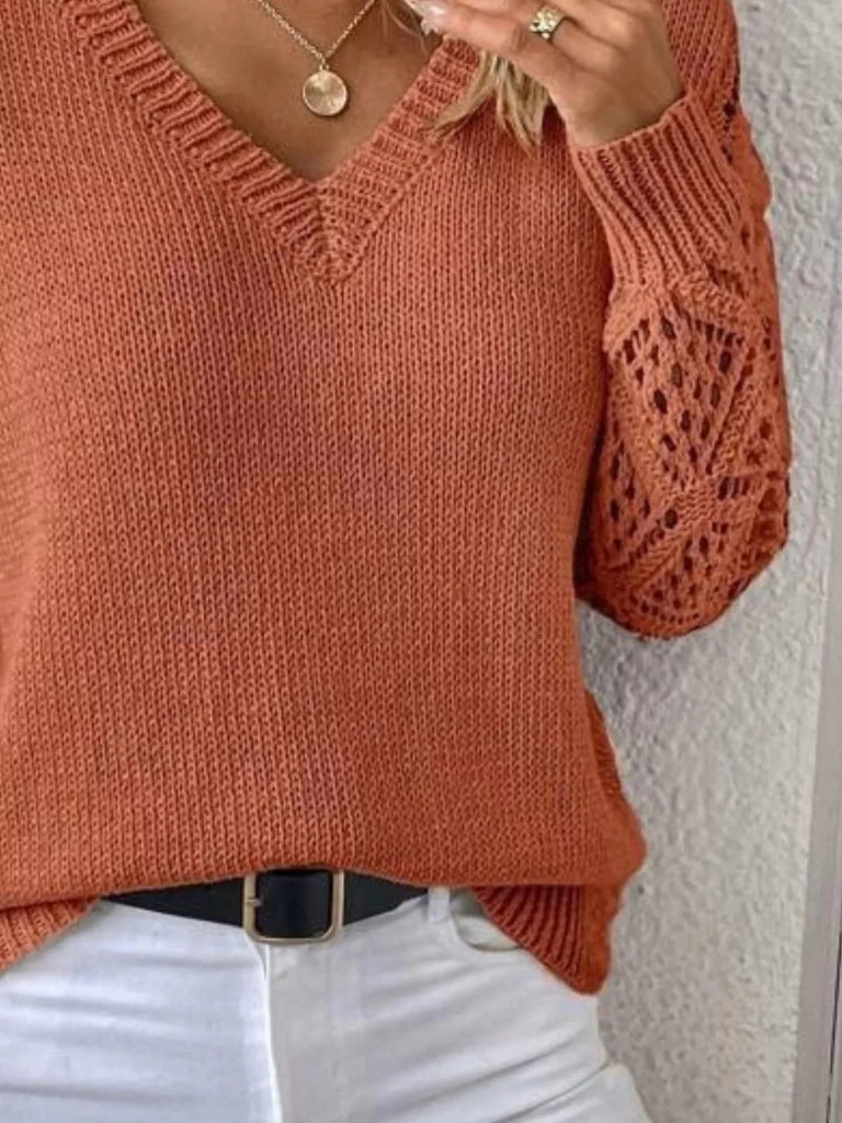 V-neck hollow-out sleeve knit sweater, alternate product image