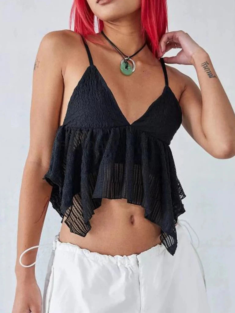 V - Neck Peplum Cami Top - Black by Trendsi from FREYA’S CLOSET