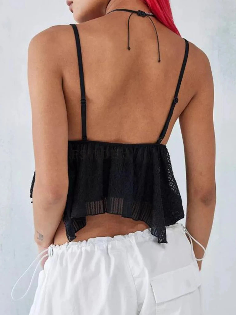 V - Neck Peplum Cami Top - Black by Trendsi from FREYA’S CLOSET