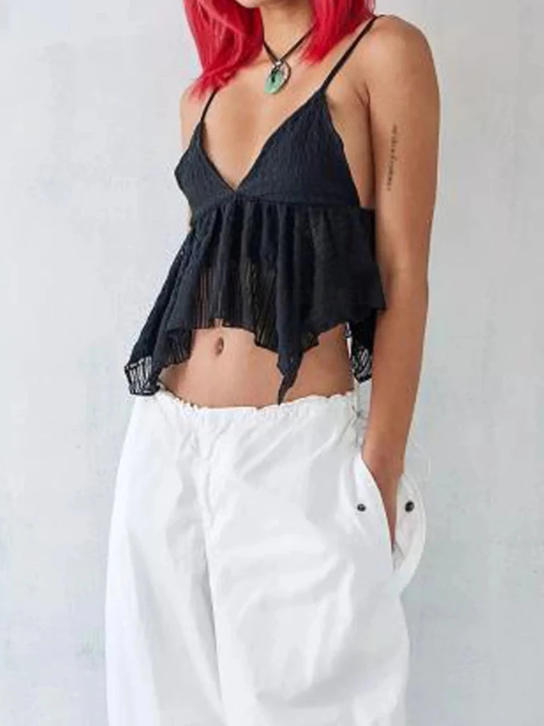 V - Neck Peplum Cami Top - Black by Trendsi from FREYA’S CLOSET
