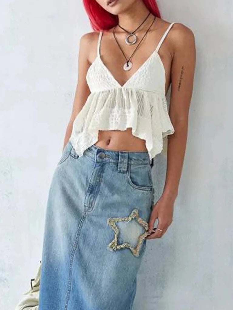 V - Neck Peplum Cami Top - White by Trendsi from FREYA’S CLOSET