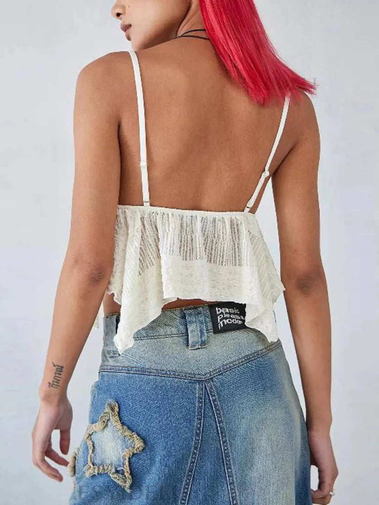 V - Neck Peplum Cami Top - White by Trendsi from FREYA’S CLOSET