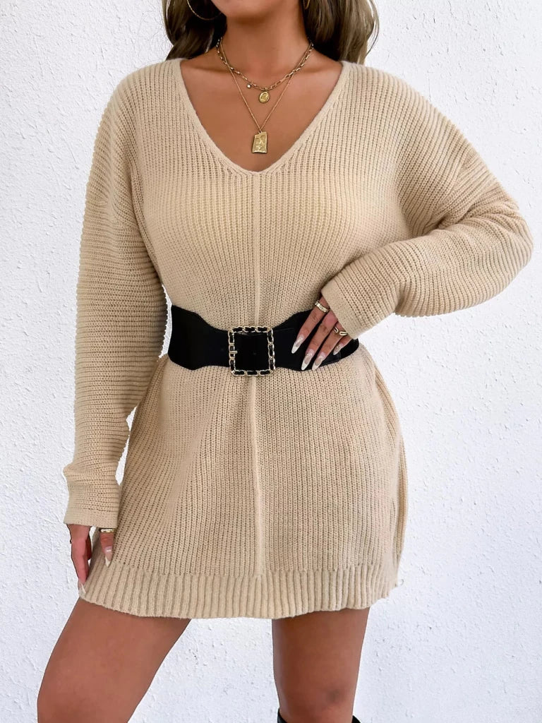 V-neck ribbed knit sweater dress, alternate product image