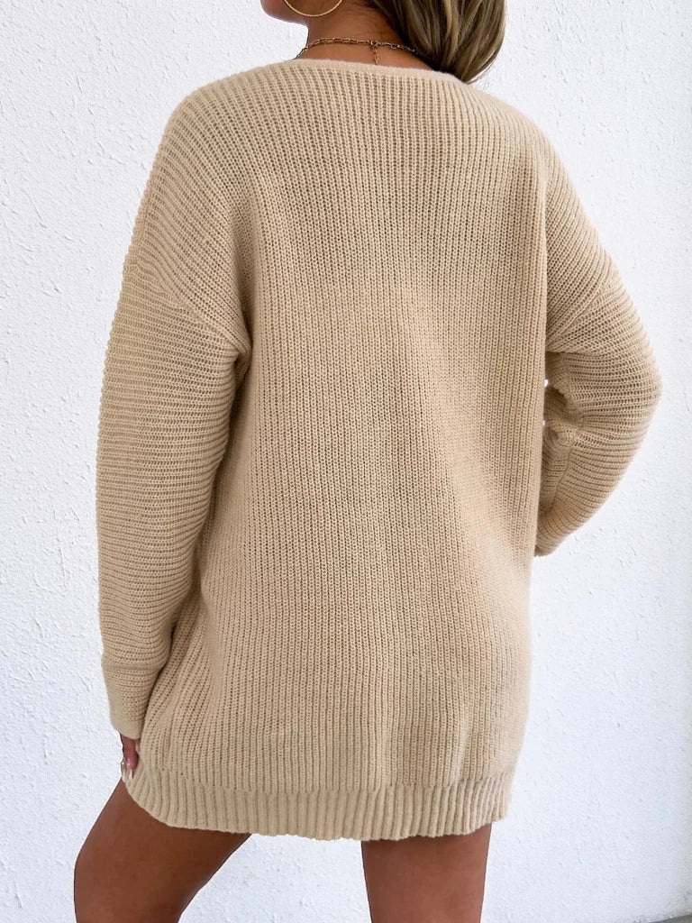 V-neck ribbed knit sweater dress, alternate product image
