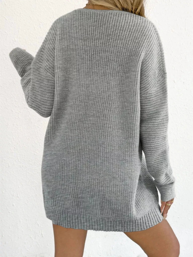 V-neck ribbed knit sweater dress, alternate product image