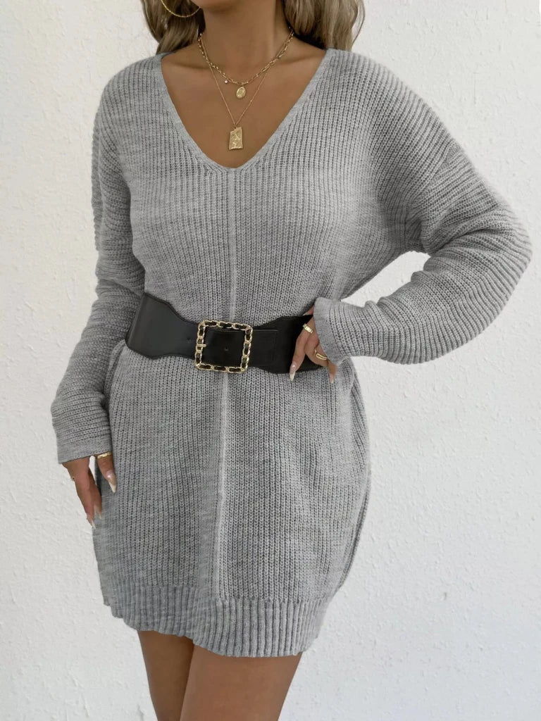 V-neck ribbed knit sweater dress, alternate product image