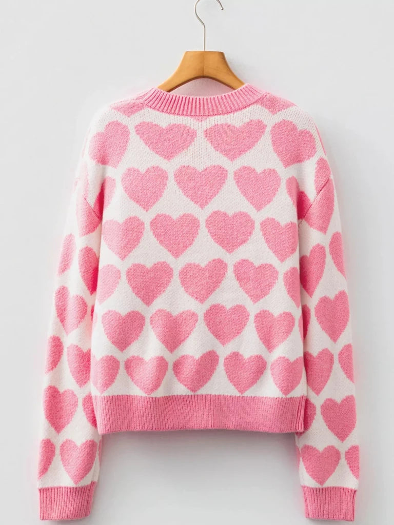 Valentine Heart Round Neck Sweater - Blush Pink by Trendsi from FREYA’S CLOSET