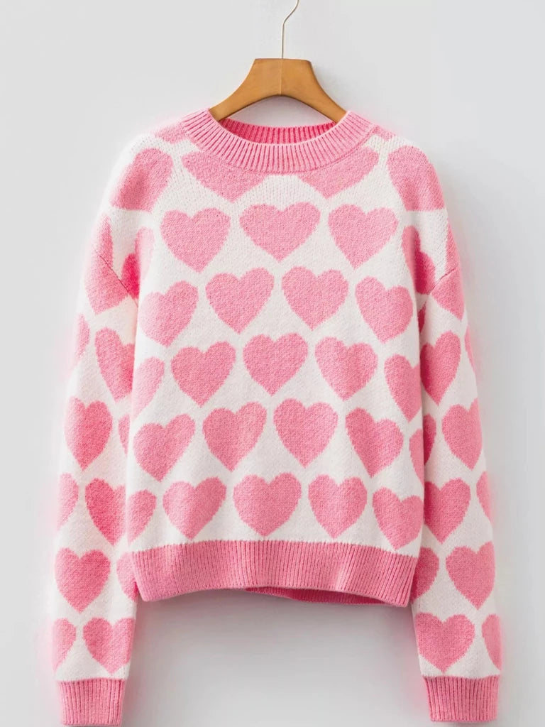 Valentine Heart Round Neck Sweater - Blush Pink by Trendsi from FREYA’S CLOSET