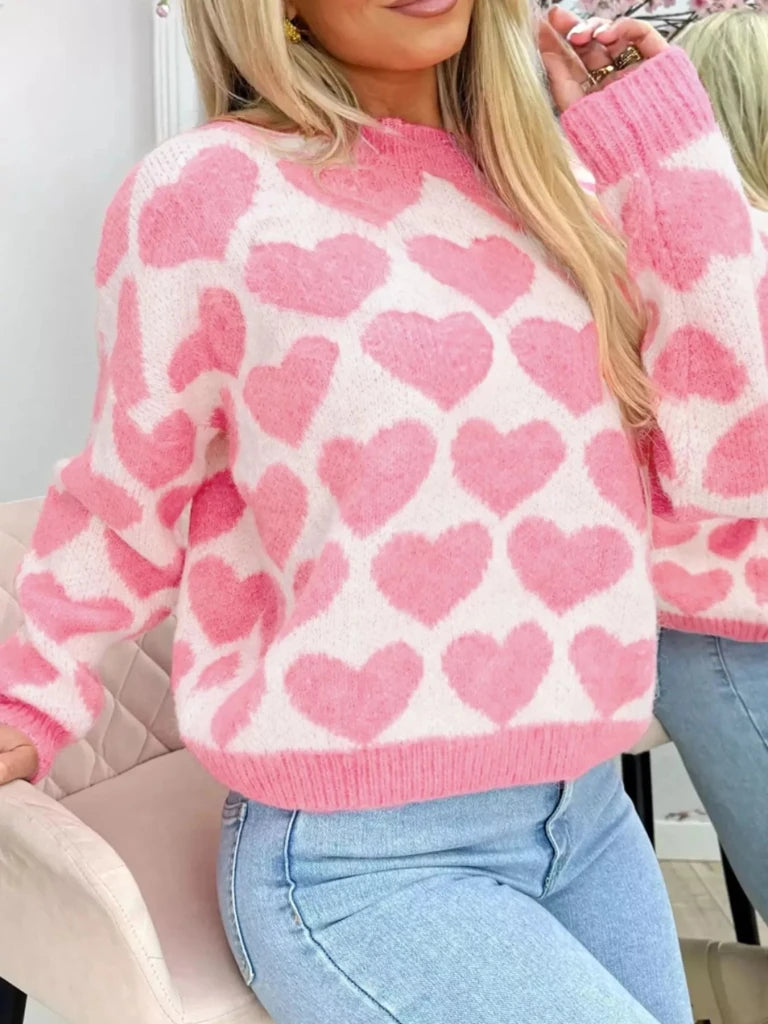 Valentine Heart Round Neck Sweater - Blush Pink by Trendsi from FREYA’S CLOSET