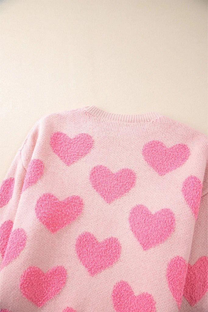 Valentine's Day Heart Jacquard Round Neck Sweater - Blush Pink by Trendsi from FREYA’S CLOSET
