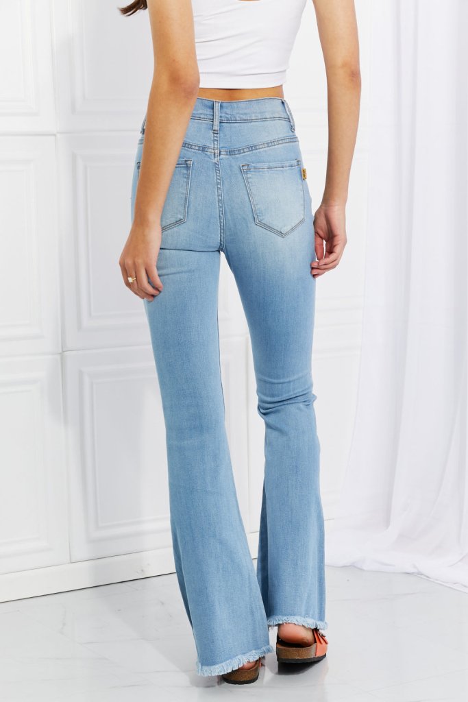 Vibrant MIU Full Size Jess Button Flare Jeans - Light by Trendsi from FREYA’S CLOSET