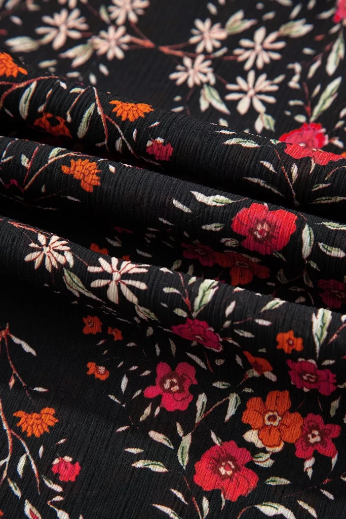 Vintage Floral Print Button - Down Shirt - Black by Trendsi from FREYA’S CLOSET