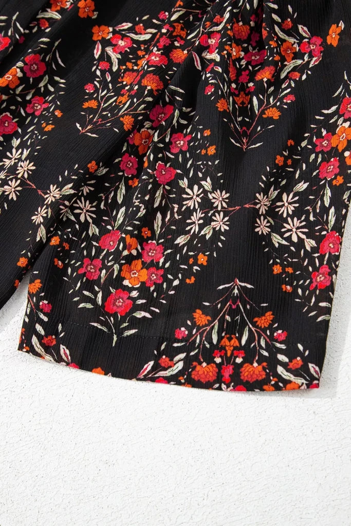 Vintage Floral Print Button - Down Shirt - Black by Trendsi from FREYA’S CLOSET