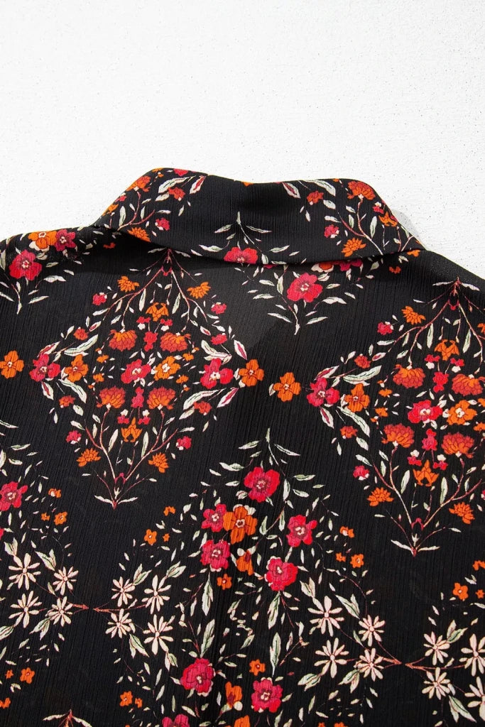 Vintage Floral Print Button - Down Shirt - Black by Trendsi from FREYA’S CLOSET