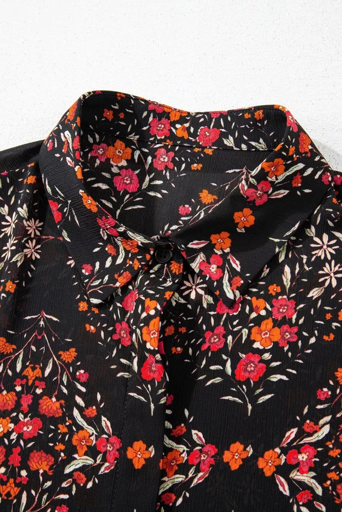 Vintage Floral Print Button - Down Shirt - Black by Trendsi from FREYA’S CLOSET