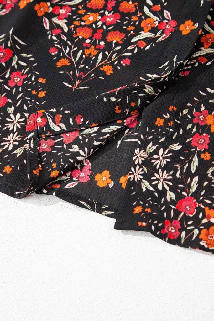 Vintage Floral Print Button - Down Shirt - Black by Trendsi from FREYA’S CLOSET