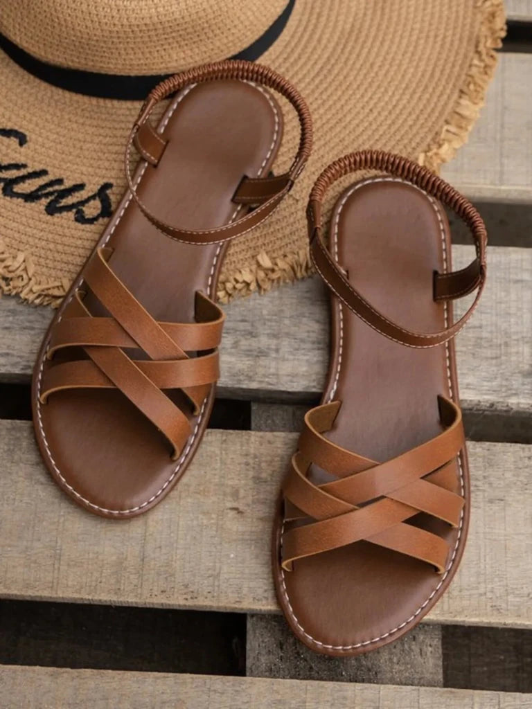 Vintage Leather Strappy Flat Sandals - Brown by Trendsi from FREYA’S CLOSET