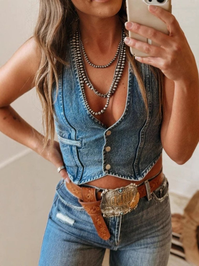 Vintage Wash Denim Vest Top - Medium by Trendsi from FREYA’S CLOSET