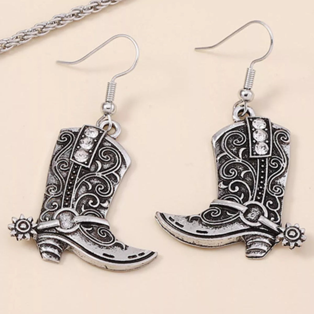 Vintage Western Cowboy Boot Dangle Earrings - Silver by Trendsi from FREYA’S CLOSET