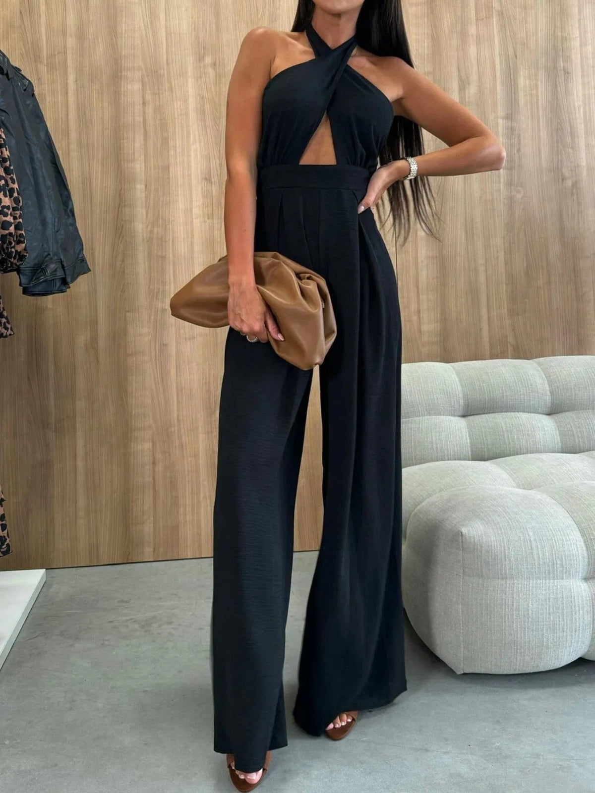 Trendsi Wide Leg Cutout Halter Neck Jumpsuit